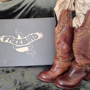 Freebird By Steven Cormac Cognac Leather Boots with Stud Accents
